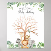 Safari Themed Baby Boy Shower Fingerprint Tree Poster (Vorne)
