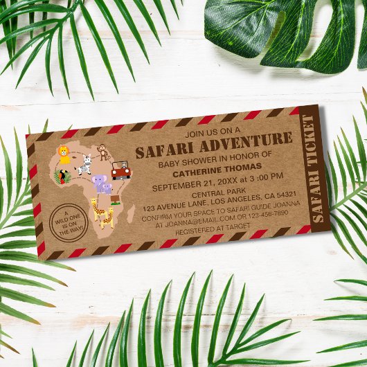Safari Ticket Wild Animal Baby Shower Einladung
