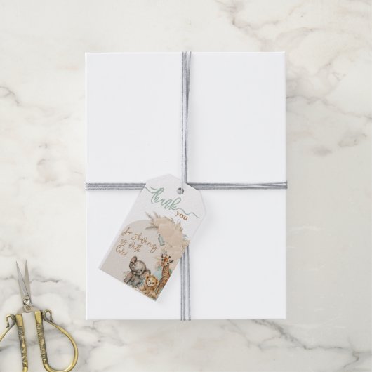 Safari Tier Boho Oh Boy Baby Dusche Geschenkanhänger (Mit Garn)