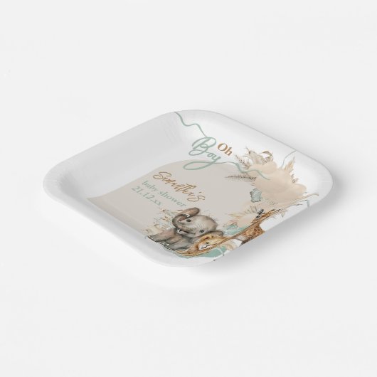 Safari Tier Boho Oh Boy Baby Dusche Pappteller (Gewinkelt)