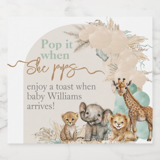 Safari Tier Boho Oh Boy Baby Dusche sie Pop Schaumweinetikett (Einzelnes Label)