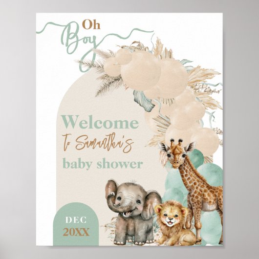 Safari Tier Boho Oh Boy Baby Dusche Willkommen Poster (Vorne)