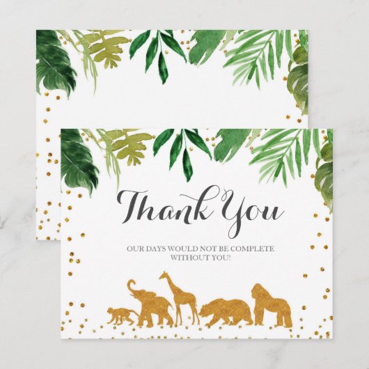 Safari Tier Danke Karte . (Vorne/Hinten)