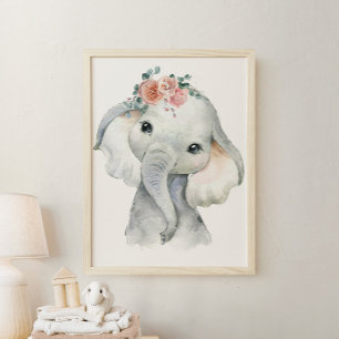 Safari-Tier-Kinderzimmer-Kunst Wasserfarbe Elefant Poster