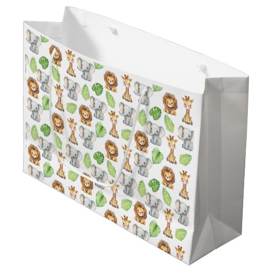 Safari-Tier-Wasserfarben-Muster Große Geschenktüte (Vorderseite Schrägansicht)