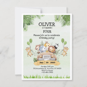 Safari-Tier-Zoo Geburtstag 4. Einladungskarte