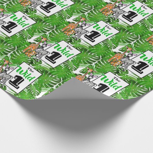 Safari-Tiere 1. Geburtstag | Dschungeltiere Geschenkpapier (Ecke)