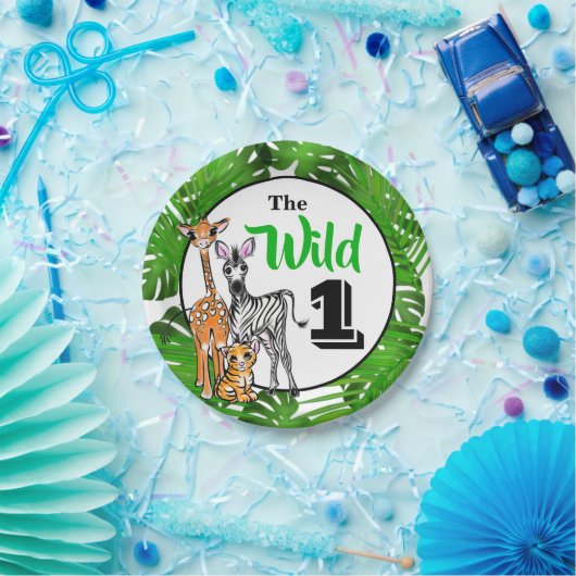 Safari-Tiere 1. Geburtstag | Dschungeltiere Pappteller (Party)