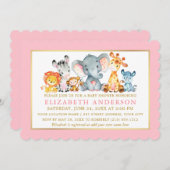 Safari-Tiere Aquarell Rosa Gold Baby Dusche Einladung (Vorne/Hinten)