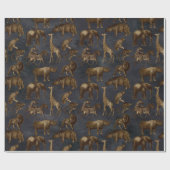 Safari-Tiere auf dunkelblau Geschenkpapier (Flach)