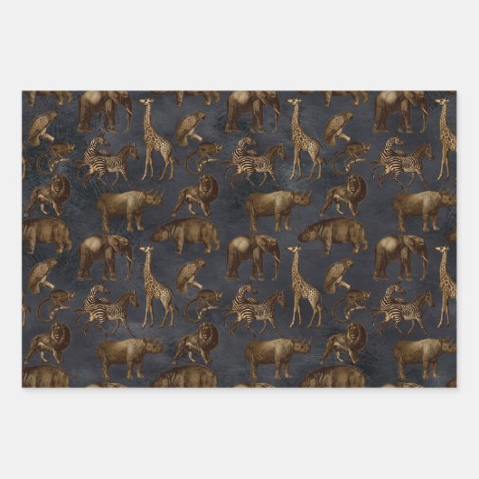 Safari-Tiere auf dunkelblau Geschenkpapier Set (Vorderseite 3)
