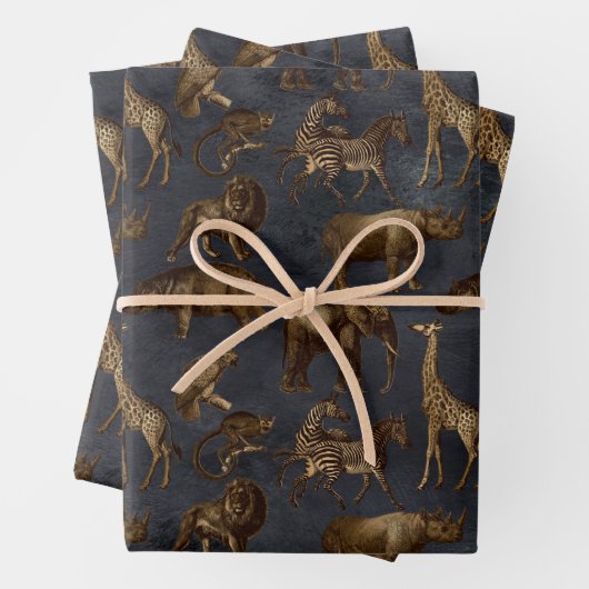 Safari-Tiere auf dunkelblau Geschenkpapier Set (Beispiel)