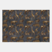 Safari-Tiere auf dunkelblau Geschenkpapier Set (Vorderseite)