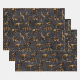 Safari-Tiere auf dunkelblau Geschenkpapier Set