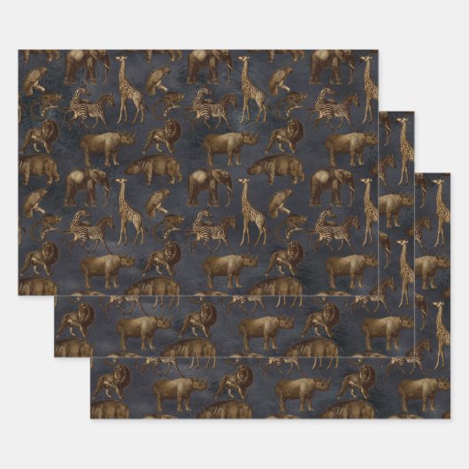 Safari-Tiere auf dunkelblau Geschenkpapier Set (Set)
