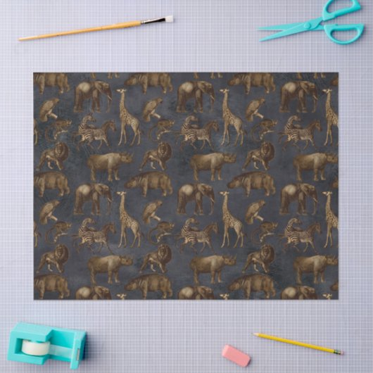 Safari-Tiere auf dunkelblauer Decoupage Seidenpapier (Basteln)