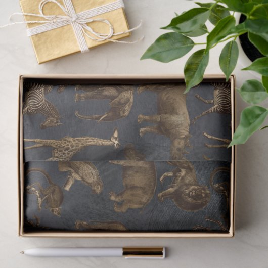 Safari-Tiere auf dunkelblauer Decoupage Seidenpapier (Geschenk)