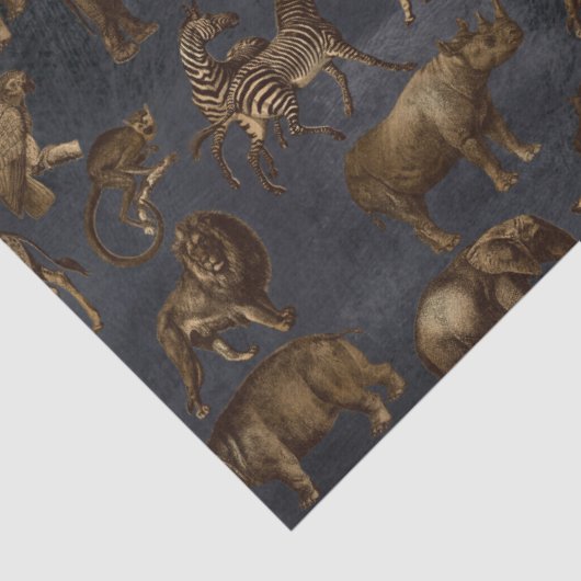 Safari-Tiere auf dunkelblauer Decoupage Seidenpapier (Detail)