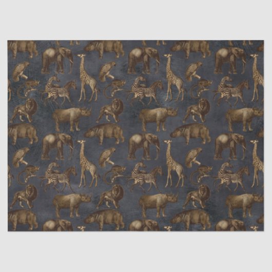 Safari-Tiere auf dunkelblauer Decoupage Seidenpapier (Vorderseite)