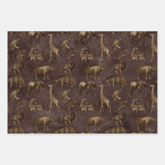 Safari-Tiere auf Dunkelbraun Geschenkpapier Set (Vorderseite 3)