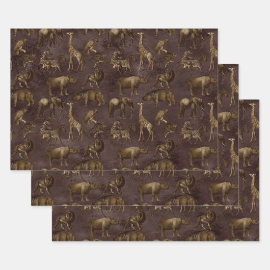 Safari-Tiere auf Dunkelbraun Geschenkpapier Set (Set)