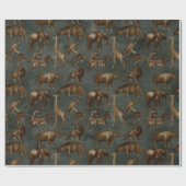 Safari-Tiere auf dunkelgrünen Flächen Geschenkpapier (Flach)
