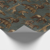Safari-Tiere auf dunkelgrünen Flächen Geschenkpapier (Ecke)