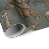 Safari-Tiere auf dunkelgrünen Flächen Geschenkpapier (Rolleneckpunkt)