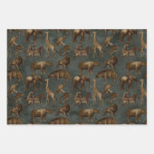 Safari-Tiere auf dunkelgrünen Flächen Geschenkpapier Set (Vorderseite 3)