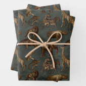 Safari-Tiere auf dunkelgrünen Flächen Geschenkpapier Set (Beispiel)