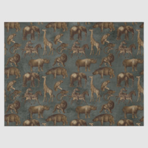 Safari-Tiere auf dunkelgrüner Decoupage Seidenpapier