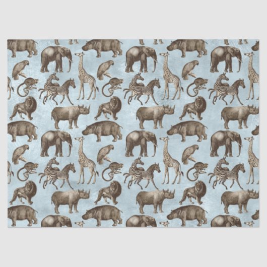 Safari Tiere auf Light Blue Decoupage Seidenpapier (Vorderseite)