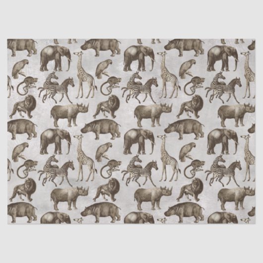 Safari Tiere auf Light Gray Decoupage Seidenpapier (Vorderseite)