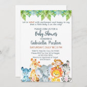 Safari Tiere Baby Dusche Einladung. Weiß. Einladung (Vorne/Hinten)