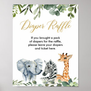 Safari-Tiere Baby Dusche Windel Gewinnspiel Poster