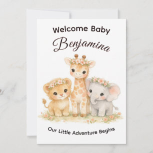 Safari-Tiere Baby Mädchen Blumenkrone Shower Einladung