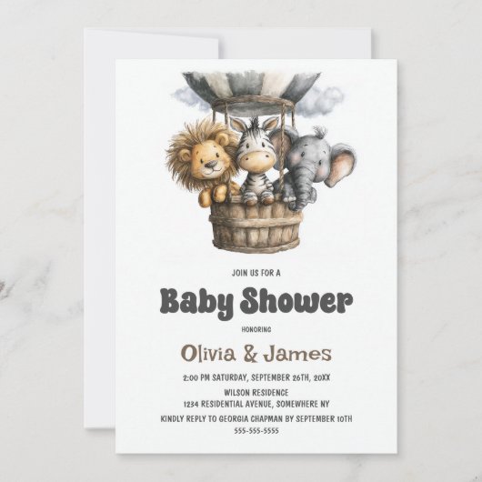 Safari-Tiere Baby Shower Einladung (Vorderseite)