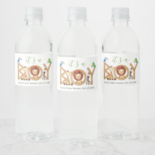 Safari-Tiere Baby Shower Es ist ein Junge Dschunge Wasserflaschenetikett