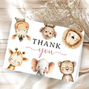 Safari-Tiere Baby Shower Mädchen gefaltete Dankesk Dankeskarte