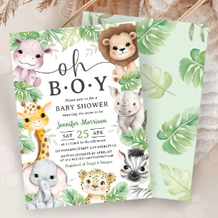 Safari-Tiere Baby Shower Oh Boy Tropischer Dschung Einladung