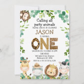 Safari Tiere beim Anrufen von Party zum 1. Geburts Einladung (Vorderseite)