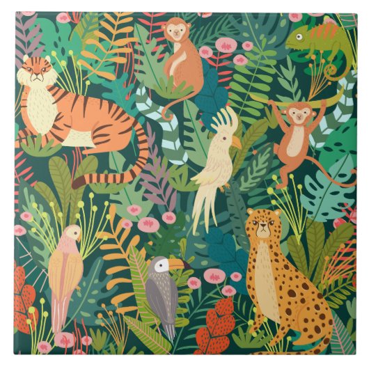 Safari-Tiere bunte Muster Keramikfliese (Vorderseite)