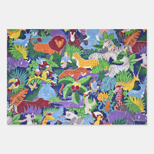 Safari-Tiere, buntes Muster, Geschenkpapier Set (Vorderseite 3)