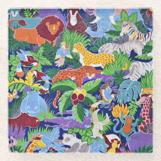 Safari-Tiere, buntes Muster, Glasuntersetzer (Vorderseite)