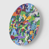 Safari-Tiere, buntes Muster, Große Wanduhr (Winkel)