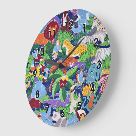 Safari-Tiere, buntes Muster, Große Wanduhr (Winkel)