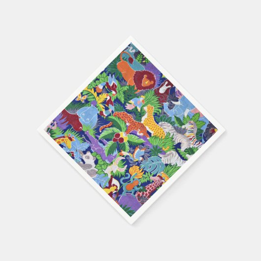 Safari-Tiere, buntes Muster, Serviette (Ecke)