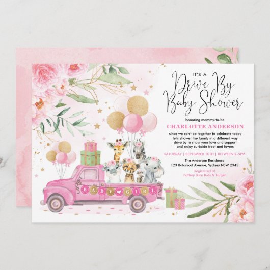 Safari-Tiere der Jungtiere mit Kinderdusche Einladung (Vorne/Hinten)