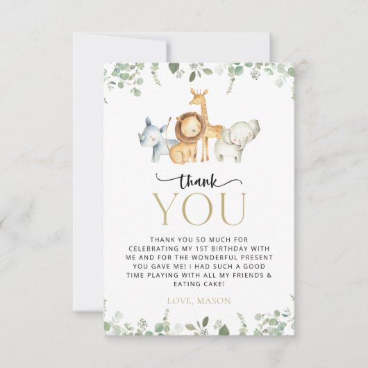 Safari Tiere, Dschungel, Wild One, erster Geburtst Dankeskarte (Vorderseite)