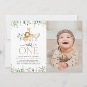 Safari Tiere, Dschungel, Wild One, erster Geburtst Einladung (Vorderseite)